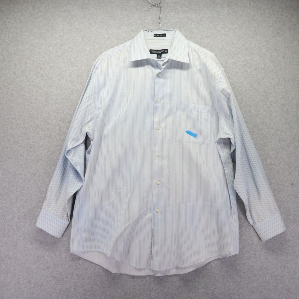 Pronto Uomo Shirt Mens 16 32/33 Couture Pocket Button Blue Striped Long Sleeve